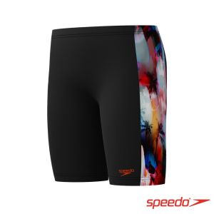 Speedo 男孩 運動及膝泳褲Digital 黑/迷幻島