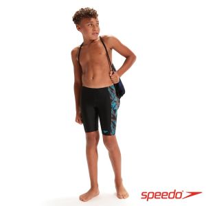 Speedo 男孩 運動及膝泳褲 HyperBoom 黑/灰藍