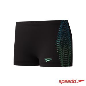 Speedo 男孩 運動四角泳褲 Plastisol 黑/青綠