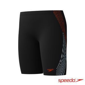 Speedo 男孩 運動及膝泳褲Plastisol 黑/橘紅/灰白