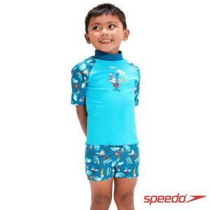 幼童 兩件式短袖泳裝 藍/綠/鯨魚