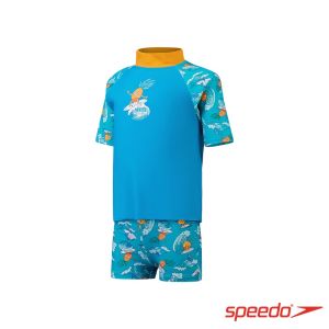 Speedo 幼童 兩件式短袖泳裝 藍綠/衝浪鳳梨