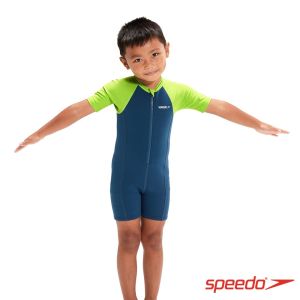 Speedo 幼童 連身式防寒泳衣 藍/綠