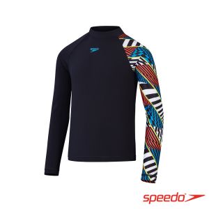 Speedo 兒童 長袖防曬衣 黑/白/閃電藍