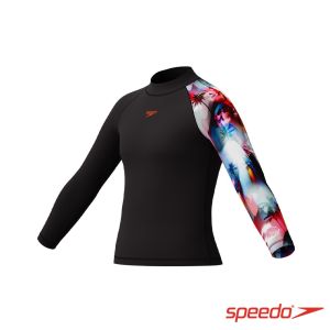 Speedo 兒童 長袖防曬衣 黑/迷幻島