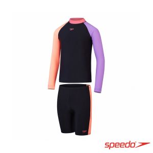 Speedo 女孩 Colourblock 防曬上衣和及膝貼身泳褲套裝