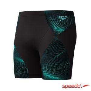 Speedo 男 運動加長四角壓縮泳褲 END+ MAX 黑/寶石綠