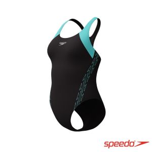 Speedo 女 運動連身泳裝HyperBoom 黑/極光綠