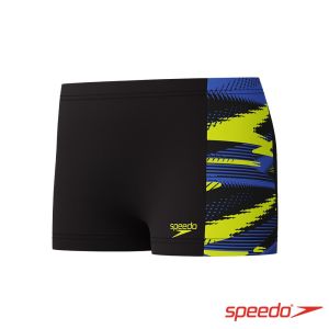 Speedo 男孩 運動四角泳褲HyperBoom 黑/黃/藍