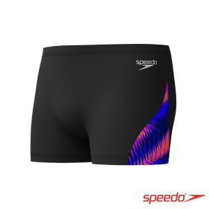 Speedo 男 競技四角泳褲Allover V-Cut 黑/火焰藍紫