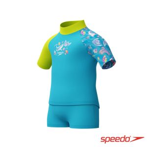 Speedo 幼童 兩件式短袖防曬套裝 藍/海洋生物