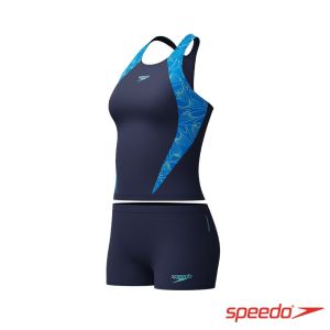 Speedo 女 運動兩件式平口泳裝HyperBoom 海軍藍/潟湖藍