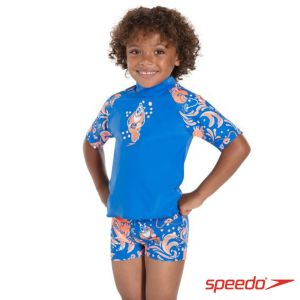 Speedo 兒童休閒短袖防曬衣 Solarpop Essential 藍橘