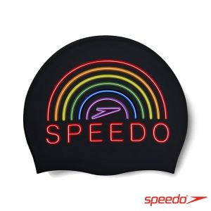 Speedo 成人矽膠泳帽 Printed 黑 /彩虹
