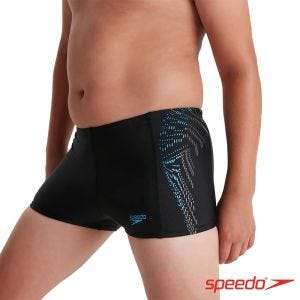 Speedo 男孩 運動四角泳褲 Plastisol 黑/藍