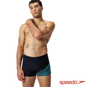 Speedo 男 運動四角泳褲Medley Logo 黑/皮克頓藍