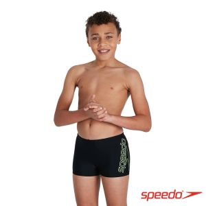 Speedo 男孩 運動四角泳褲 Boom Logo 黑/綠