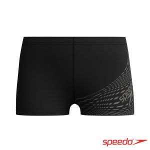 Speedo 男孩 運動四角泳褲Medley Logo 黑/炭灰