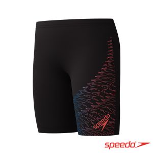Speedo 男孩 運動及膝泳褲Medley Logo 黑/珊瑚粉橘