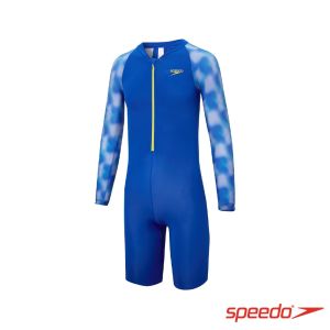 Speedo 兒童 一件式長袖防曬裝 鈷藍/漸層藍