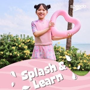 Speedo 女孩 休閒兩件式防曬上衣及泳裙Splash ＆ Learn 粉/碎花