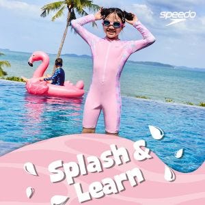 Speedo 女孩 一件式長袖防曬裝Splash ＆ Learn 粉/碎花