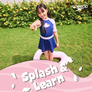 Speedo 女孩 休閒連身裙泳裝Splash ＆ Learn 藍/粉