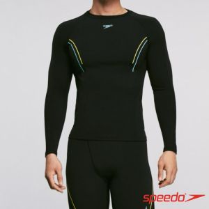 Speedo 男 長袖防曬上衣Hero6 黑/黃/藍