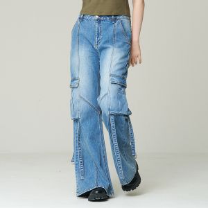 SUPERDRY 韓版 女款 牛仔褲 丹寧長褲 Denim Flared Cargo 淺靛藍