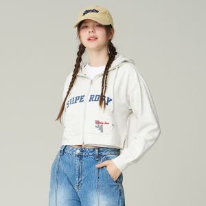 SUPERDRY 韓版 女款 短版 長連帽外套 Varsity String 淺灰
