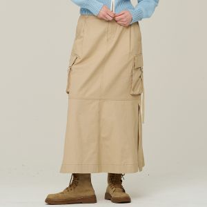 SUPERDRY 韓版 女款 長裙 工裝 Long Cargo 褐