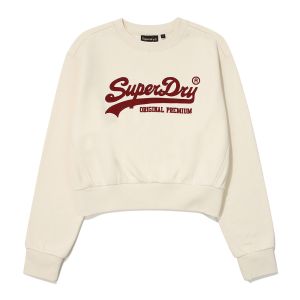SUPERDRY 韓版 女款 短版 大學T 圓領套頭衫 Vintage Logo 象牙白