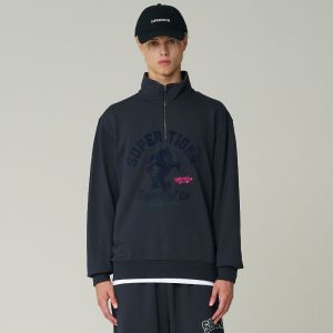 SUPERDRY 韓版 中性款 男女適穿 半開襟上衣 高領套頭衫 Tiger Half-Zip 海軍藍