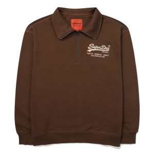 SUPERDRY 韓版 中性款 男女適穿 半開襟上衣 高領套頭衫 Heritage Half Zip 咖啡色