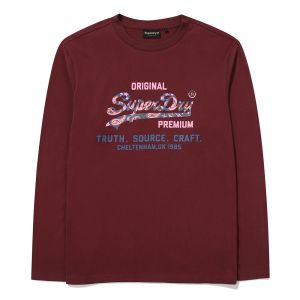 SUPERDRY 韓版 中性款 男女適穿 長Tee Regular Fit Paisley 酒紅