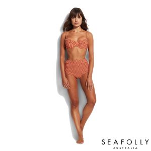 SEAFOLLY 復古幾合比基尼上身 艷紅