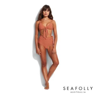 SEAFOLLY 復古幾合前綁結比基尼上身 艷紅