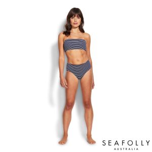 SEAFOLLY 條紋高腰高叉三角泳褲 海軍藍