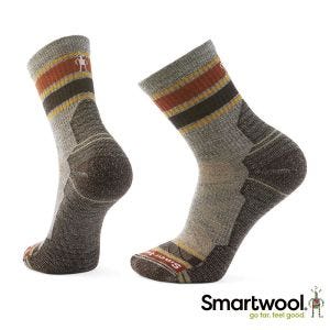 Smartwool 男 機能 戶外 全輕量減震 條紋中筒襪 灰褐