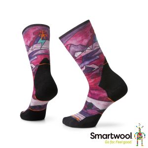 Smartwool 女高機能跑步超輕減震Print中長襪 粉霧紫