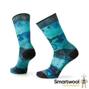 Smartwool 女自行車超輕減震PRINT中長襪-天體運行 海洋藍