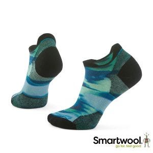 Smartwool 女 機能 跑步 局部輕量減震 Print 踝襪-筆刷油彩 冰霜綠