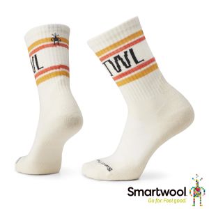 Smartwool 局部輕量減震條紋運動中長襪--SMRTWL 復古條紋 自然白