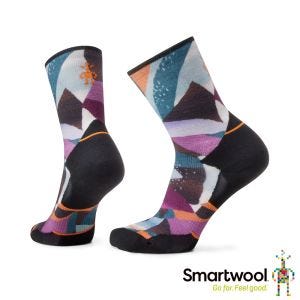 Smartwool 女高機能跑步局部輕量減震Print中長襪-馬賽克拼圖 黑色