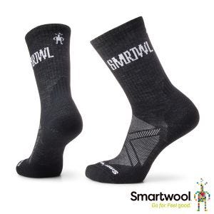 Smartwool 局部輕量減震條紋運動中長襪-SMRTWL Logo 黑色