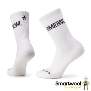 Smartwool 局部輕量減震條紋運動中長襪-SMRTWL Logo 白色