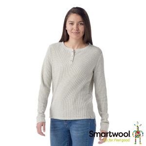 Smartwool 女 亨利領 亨利衫-華夫格 長袖上衣 淺霧灰