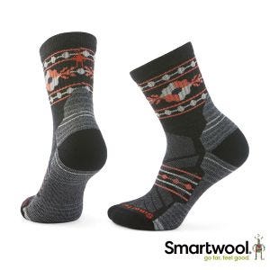 Smartwool 女 機能 戶外 全輕量減震 中筒襪-RetroFloral 炭黑色