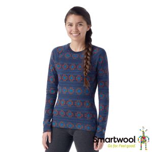 Smartwool 女 Thermal 美麗諾羊毛 圓領 長袖T 十字藍