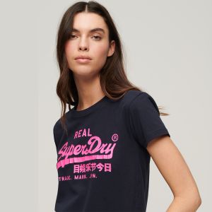 SUPERDRY 女裝 短袖T恤 Neon VL Graphic Fitted 海軍藍